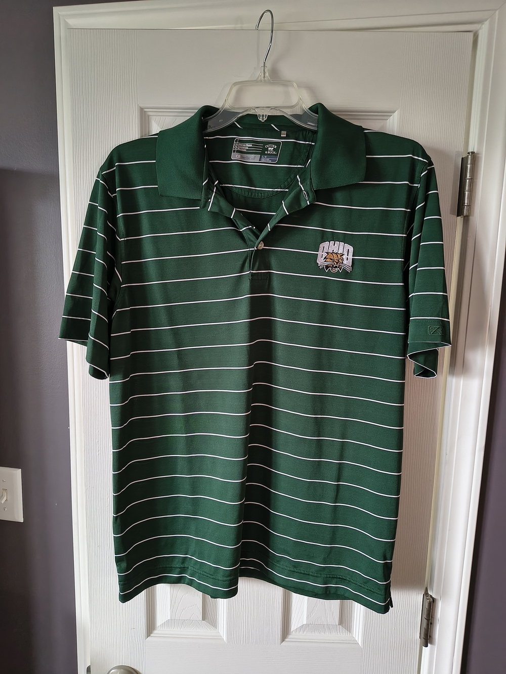 Cutter & Buck Dark Green and White Striped Polo